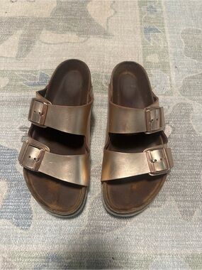 Birkenstock Metallic Bronze Two-Strap Sandals